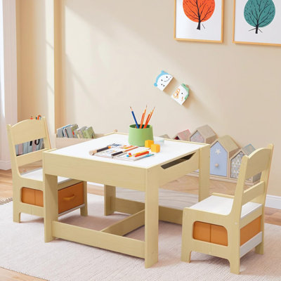 Kids Table and Chair Set, 4 in 1 Wooden Activity Desk, w/Blackboard, Storage, Toddlers Art Crafts Drawing Reading Playroom by Isabelle & Max