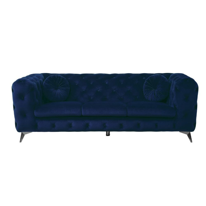Godsey Upholstered Sofa with Metal Leg, Blue Polyester, 27" H x 76" W x 30" D