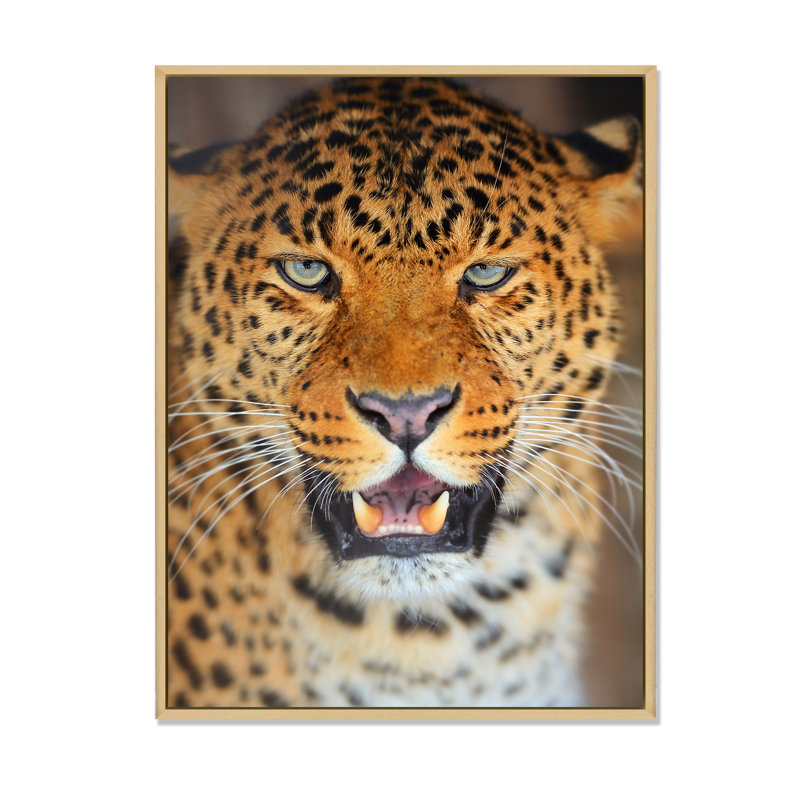 Portrait d'un léopard - peinture sur toile, H 44 po x l 34 po, Toile avec cadre en érable