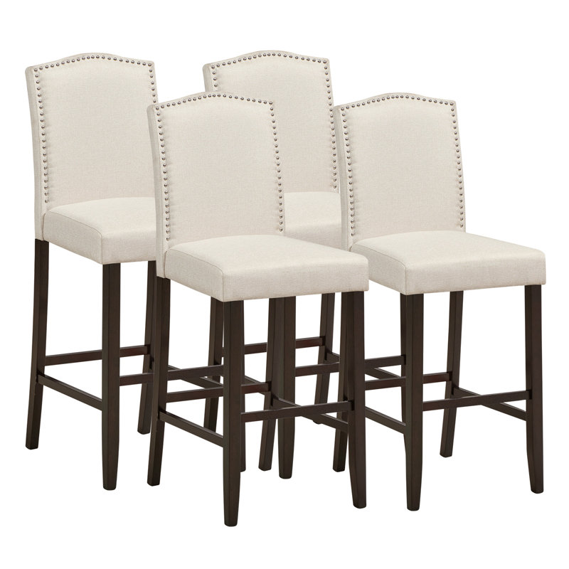 Red Barrel Studio Set Of 4 Nailhead Bar Stools Upholstered Counter Height Stool For Kitchen/dining Room, Beige