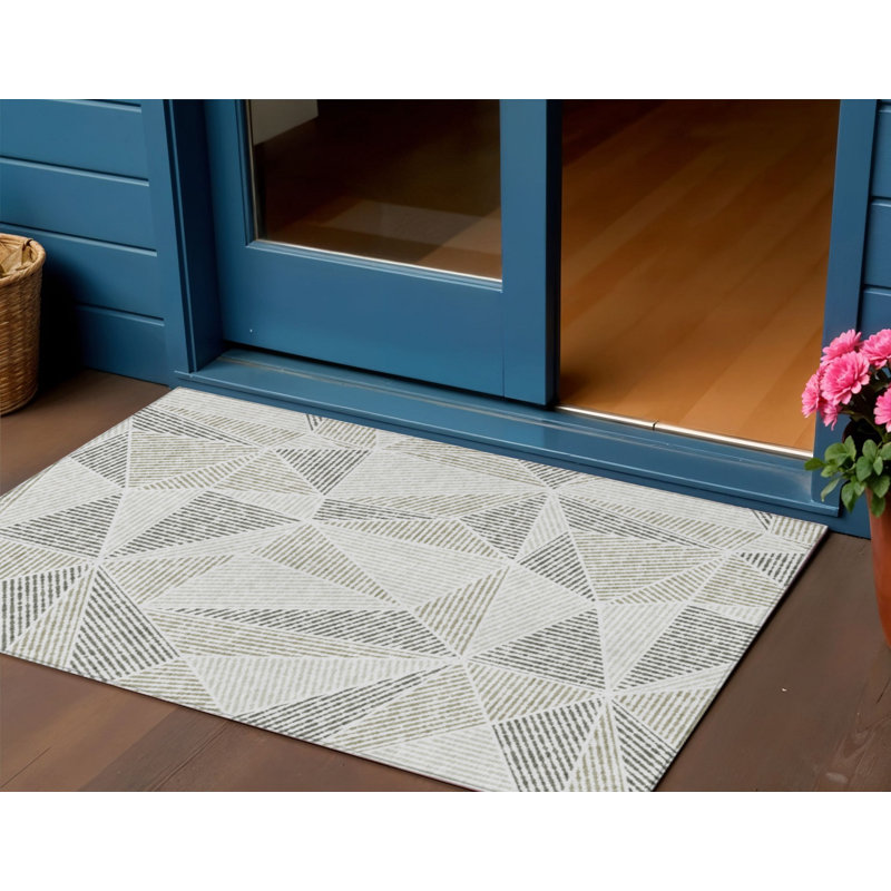 3' X 5' Taupe Brown And Beige Geometric Washable Indoor Outdoor Area Rug