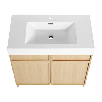 Meuble-lavabo autoportant 36 po avec lavabo en résine et 2 portes d'armoire à fermeture douce en résine, porte, meuble-lavabo