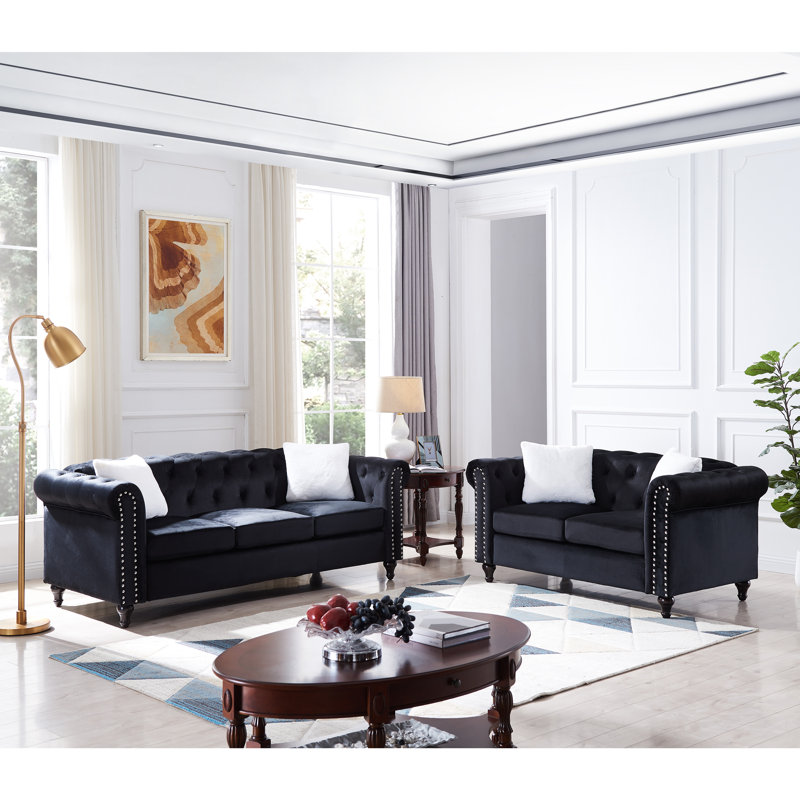 Canapé modulaire 2 pièces Jemiyah, Velours noir
