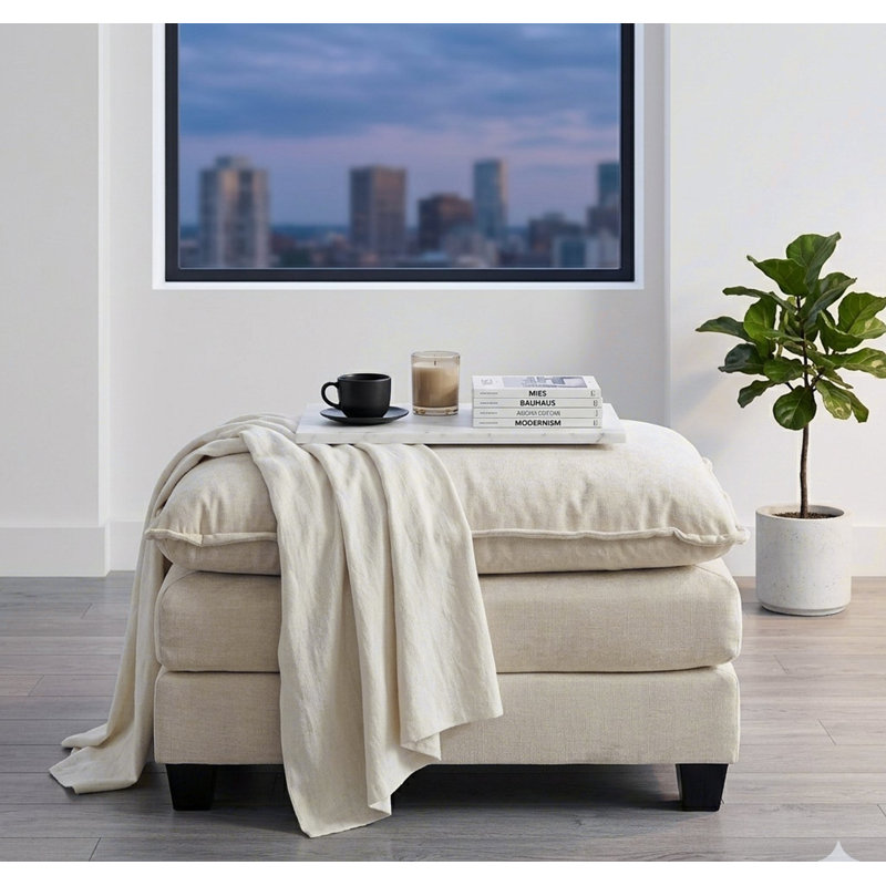 Sofa Ottoman only, Comfy Double Layer Upholstered Seat Cushion, Breathable Chenille Fabric, Cream