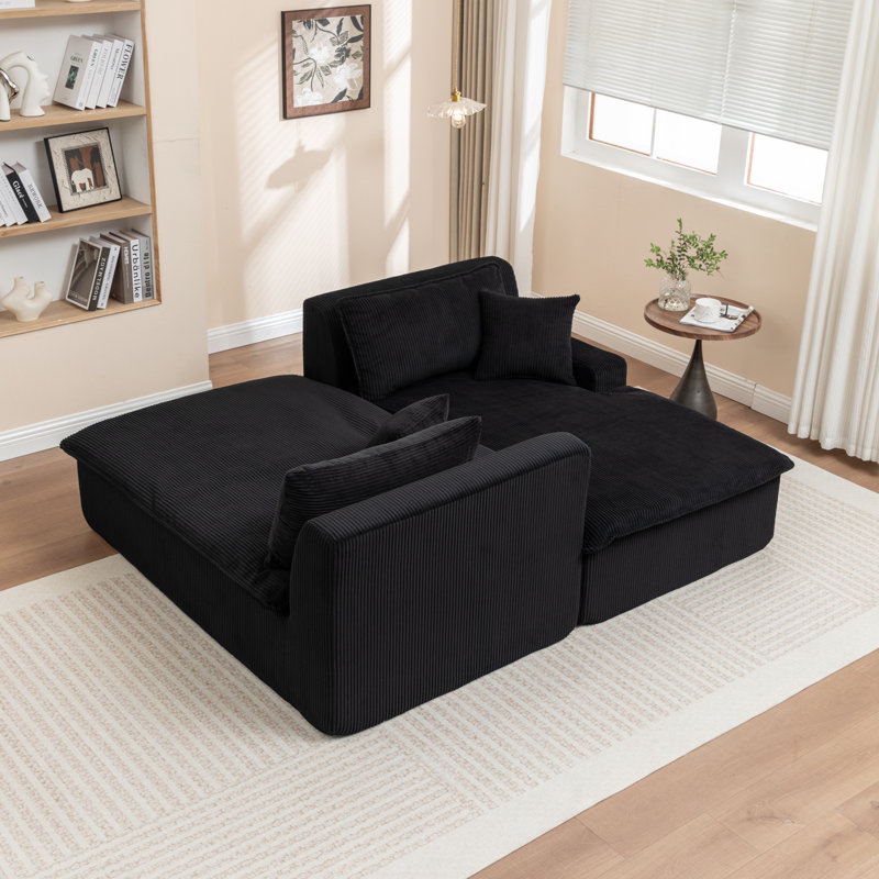 Chaise longue en velours côtelé moderne Sarmiento avec mousse haute densité, Noir