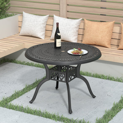 Shavarsh 39.37-Inch Cast Aluminum Patio Dining Table – Classic Round Design in Black for Garden or Balcony