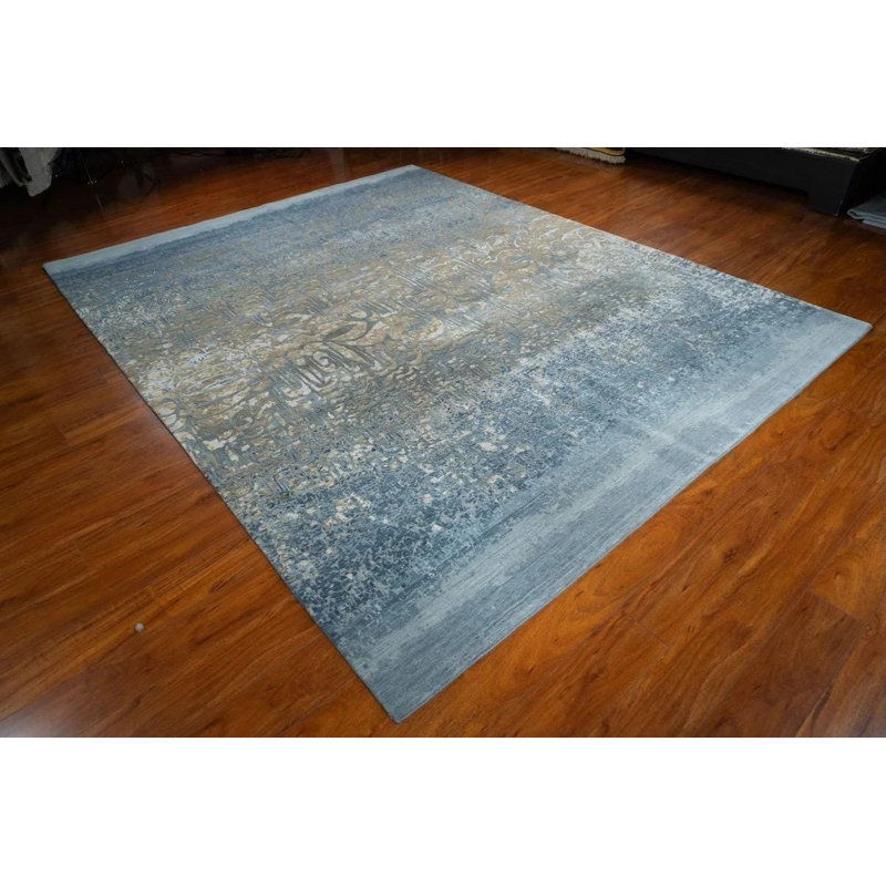 Tapis en soie noué à la main en laine noué à la main 8 x 10 pi Calligraphy