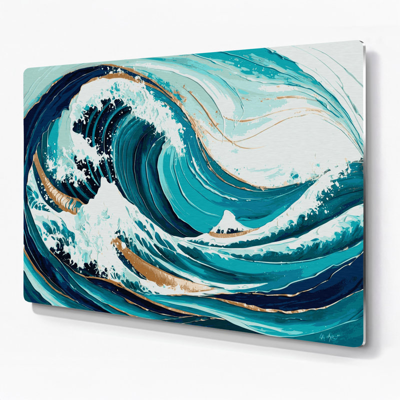 «Hawaiian Abstract Waves», art mural en métal bleu, H 16 po x l 20 po