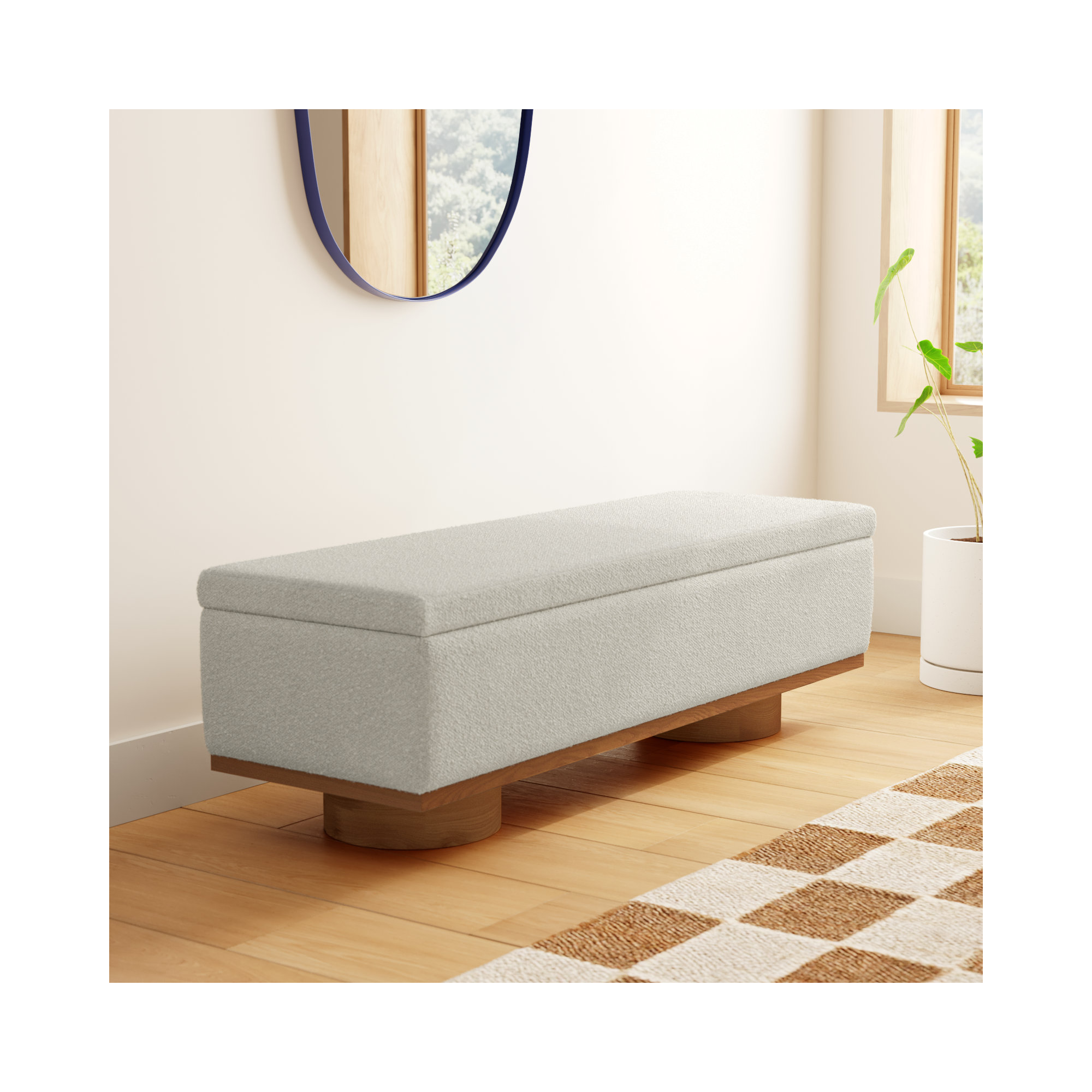 Morje Storage Bench, Natural, Cream Boucle