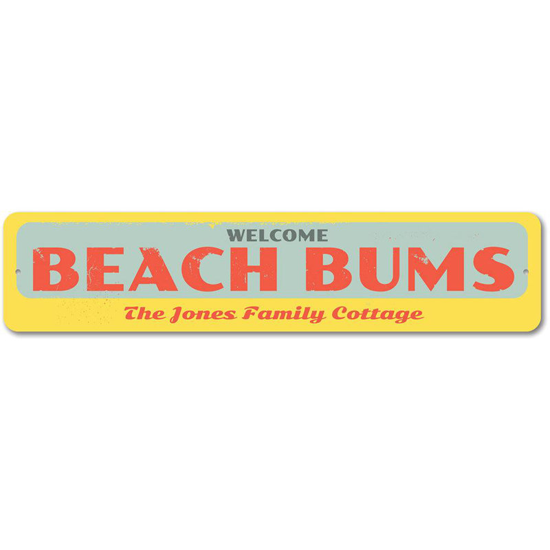 Plaque en aluminium Welcome Beach Bums, H 6 po x l 24 po x P 0,06 po, Oui