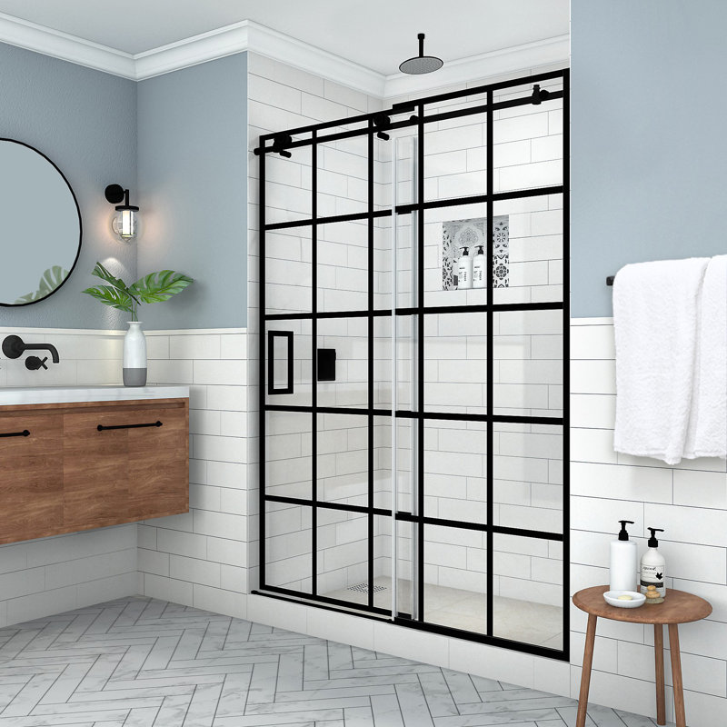 Porte de douche à porte coulissante simple sans cadre l 56 à 60 po x H 80 po Kamaya par EnduroShield, Ouverture à gauche
