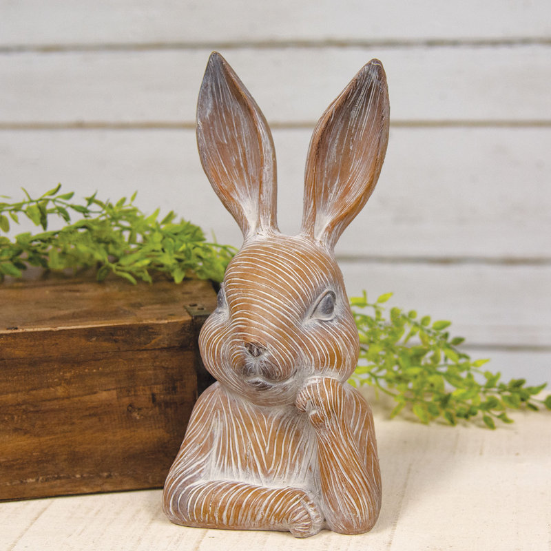 Engraved Terra Cotta Look Thinking Bunny Bust