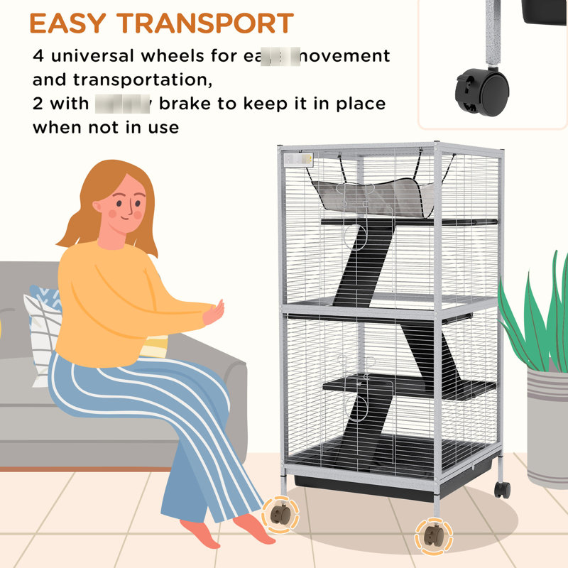 Cage en métal pour petits animaux - roulant, amplement pour furets, chinchillas, planeurs à sucre, 4 avec plateau de nettoyage amovible, abri à roulettes blanc 4, planeurs et facile à désinfecter