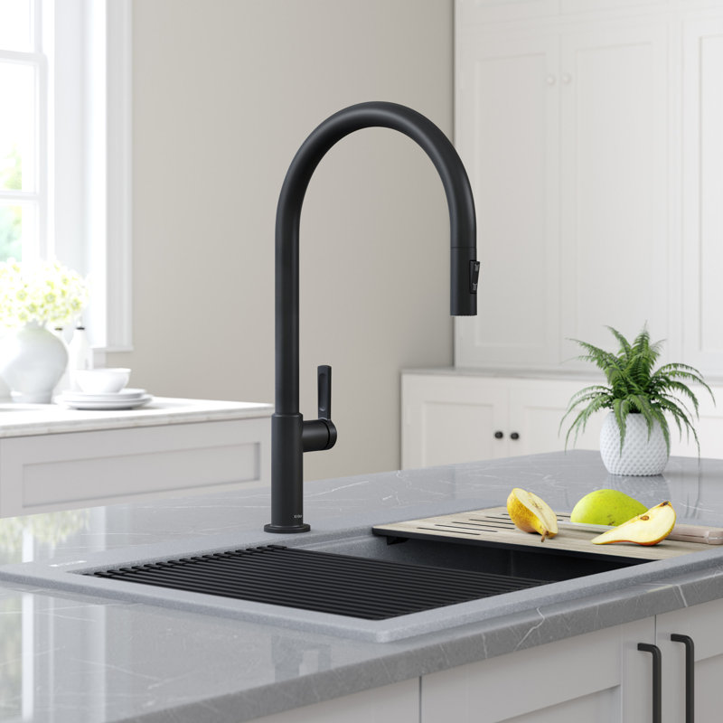 Robinet de cuisine à poignée simple Oletto, Noir mat