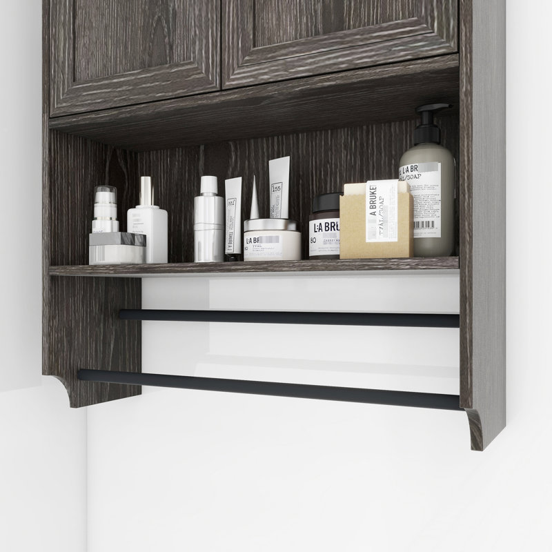 Armoire à pharmacie grise pour la salle de bain, avec étagère intérieure spacieuse et étagère murale ajustable, rangement supplémentaire pour porte-papier