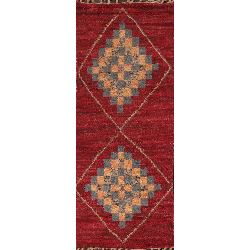 One-of-a-Kind 2'9" X 8'8" New Age Runner Wool Area Rug in Red