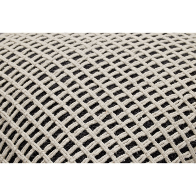 Strasbourg Plaid Cotton Blend Reversible Throw Pillow, Black/Ivory, Down