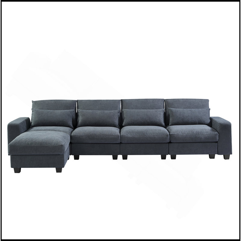 Grand canapé modulaire rembourré en plumes en L moderne, canapé convertible avec méridienne réversible pour le salon