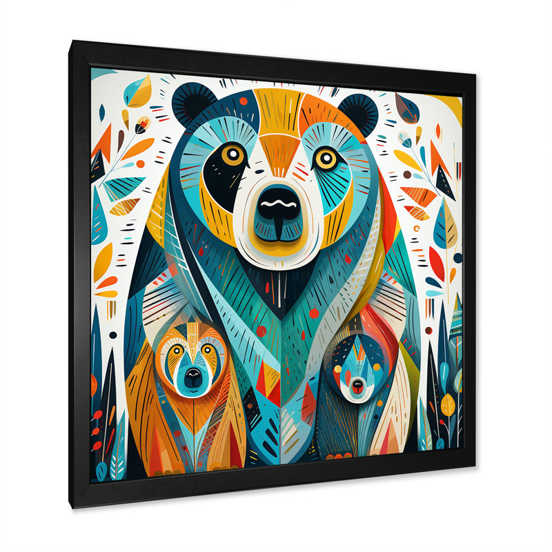 «Creative Grizzly Bear Collage - Bear 2», art mural, H 16 po x l 16 po x P 1 po, Cadre simple noir