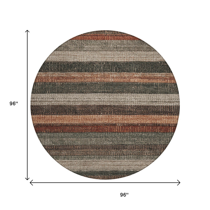 Tapis intérieur lavable rayé rond 8 'rouille et taupe