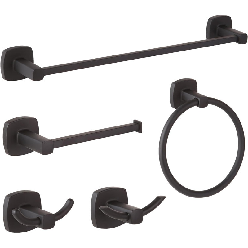 Ensemble de quincaillerie de salle de bain 5 pièces, Noir mat