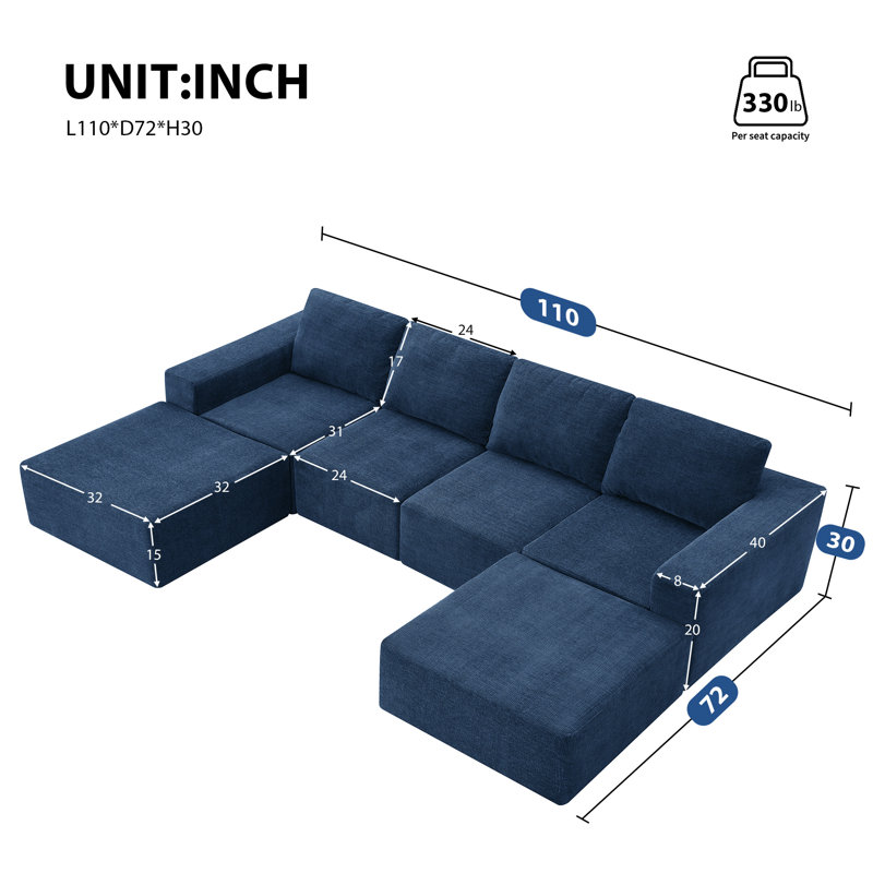 110*72" Modular U Shaped Sectional Sofa