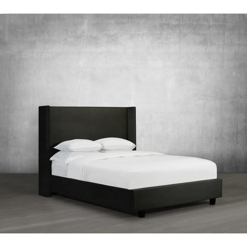 Lit plateforme en tissu d’ameublement, Noir, Double