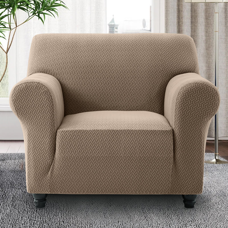 Spandax Sofa Cover Quilted Anti-Slip Couch Protector with Adjustable Strap, 165 X 179cm (1 Seater), Coffee/Sand