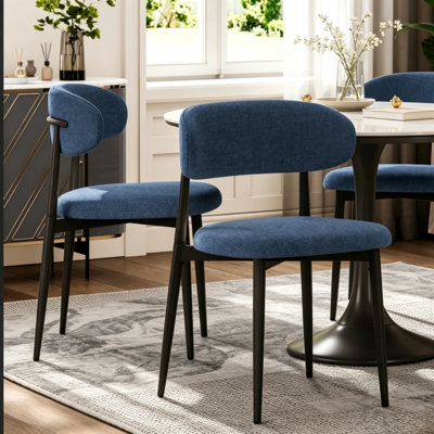 Dining Chairs Set of 2, Metal Kitchen Chairs with Modern Fabric Upholstered for Dining Room, Navy