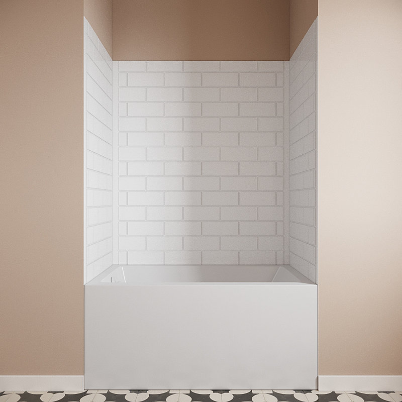 Streamline DSH-1460-151 32 in. L x 48 in. W x 55 in. H 3-Piece Glue-Up Alcove Bathtub Surround in White Tile Finish