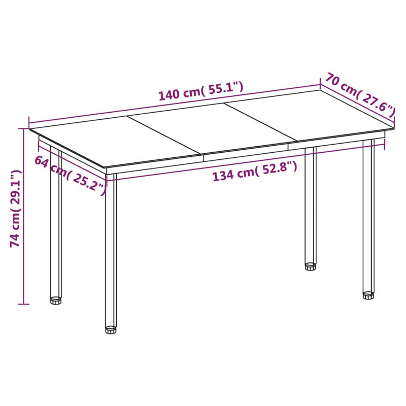 Rectangular 55.1" Long Dining Set with Cushions, Black, White, 4