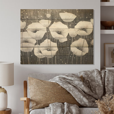 Coquelicots gris argent sérénité - coquelicots, art sur bois de pin naturel