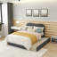 Lit plateforme simple tapissier avec pieds de support en bois et lit gigogne simple