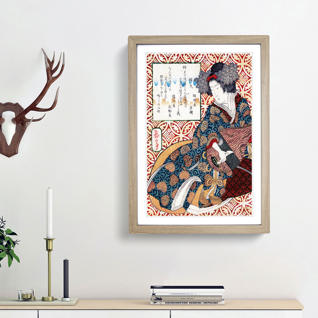 Lady Playing an Instrument by Yashima Gakutei - Picture Frame Painting Print