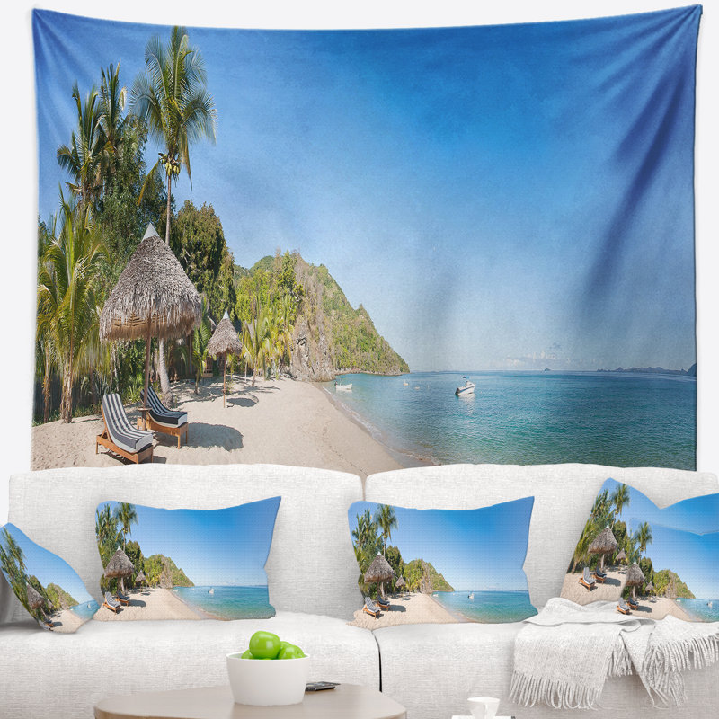 Tapisserie de mer en shore de mer avec chaises et parapluies avec accessoires suspendus inclus, H 68 po x l 80 po