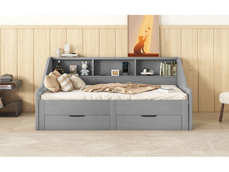 Très grand cadre de lit de jour sans sommier, robuste Conception de charge durable, Gris