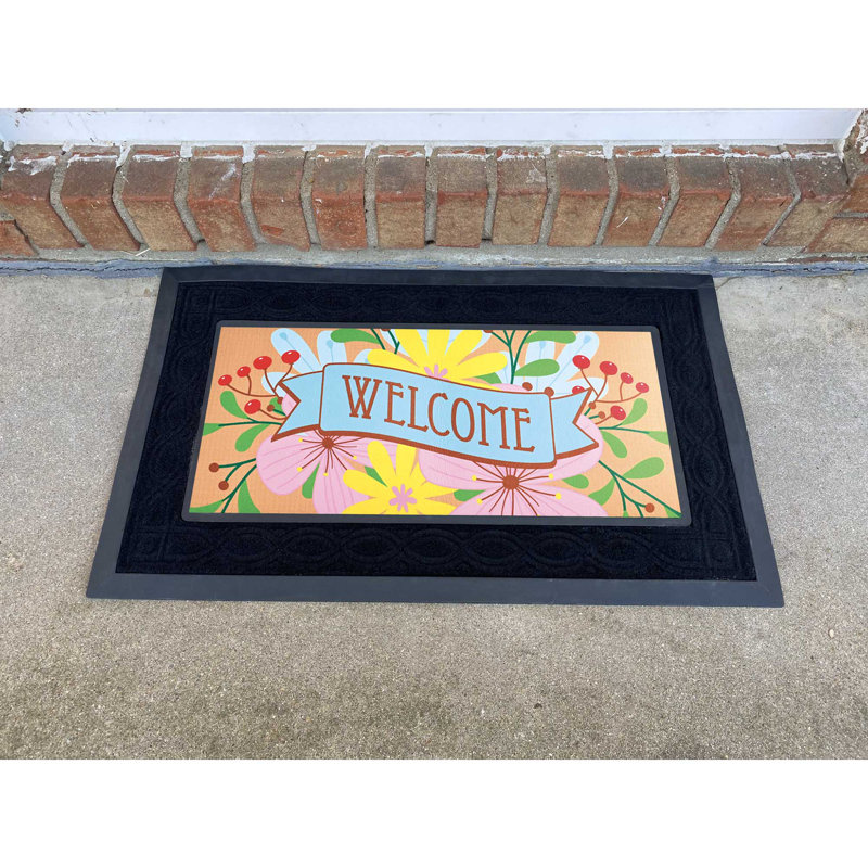 Doormat Insert Flowers Welcome 22x10