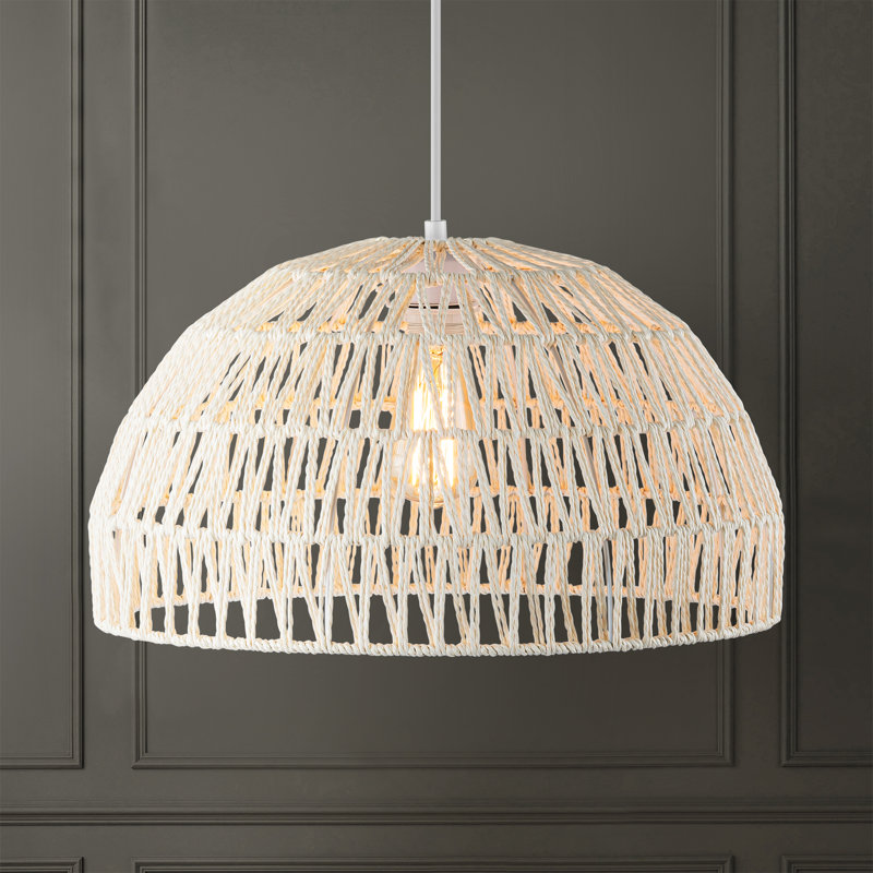 Luminaire suspendu en rotin tissé bohémien à 1 lumière Burket, Brun / Noir, H 9,84 po x l 17,7 po x P 17,7 po