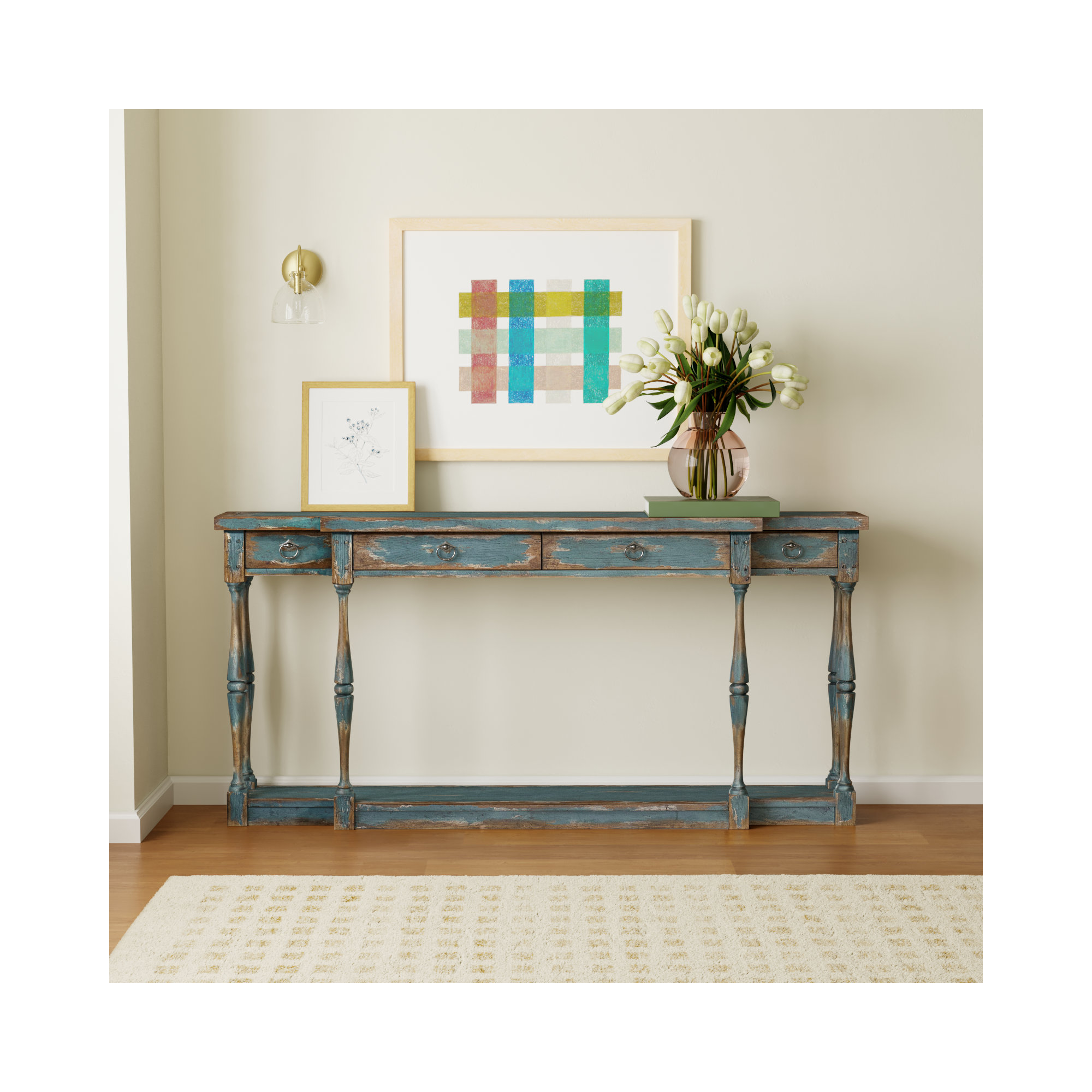 Sanctuary Console Table, Antique Steel Blue