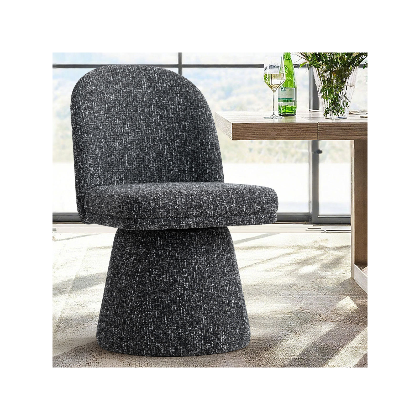 Upholstered Fabric Swivel Dining Side Chair, Black