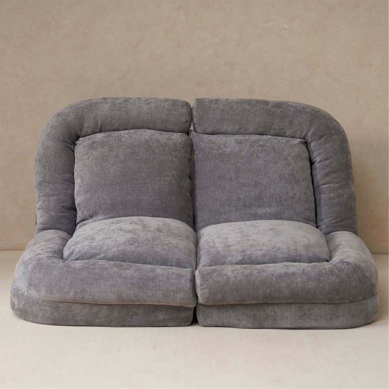 Le canapé-lit double convertible est la partie gauche du produit complet., Tissu gris