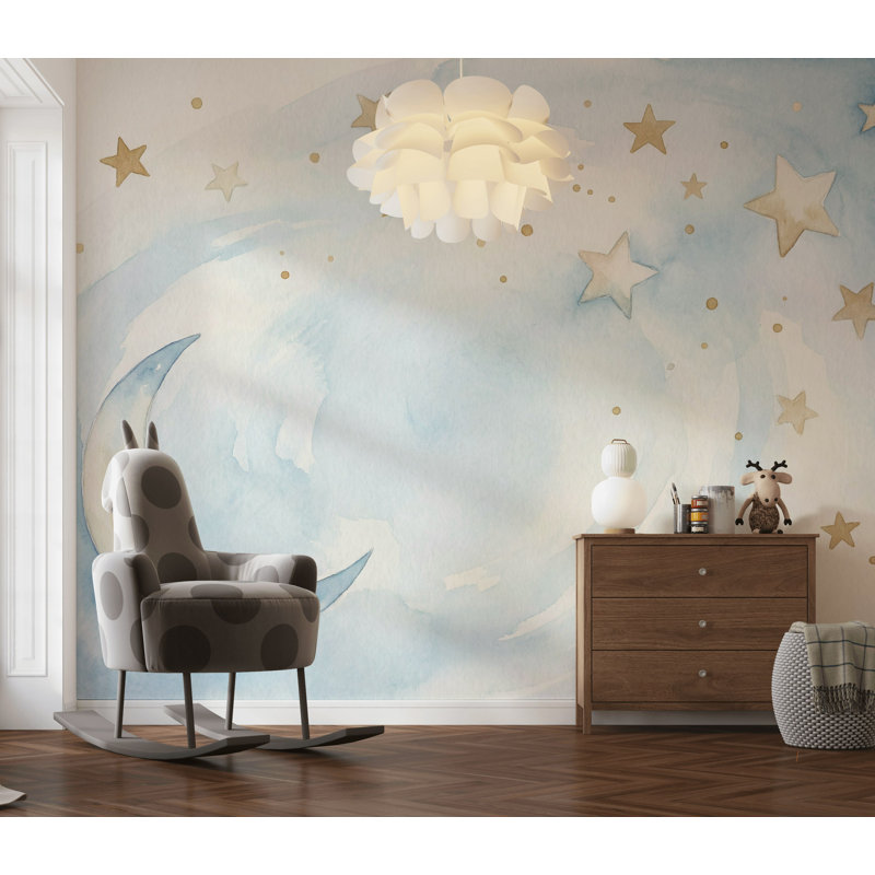 Papier peint aquarelle lune, 100 po x 96 po, Peler et coller