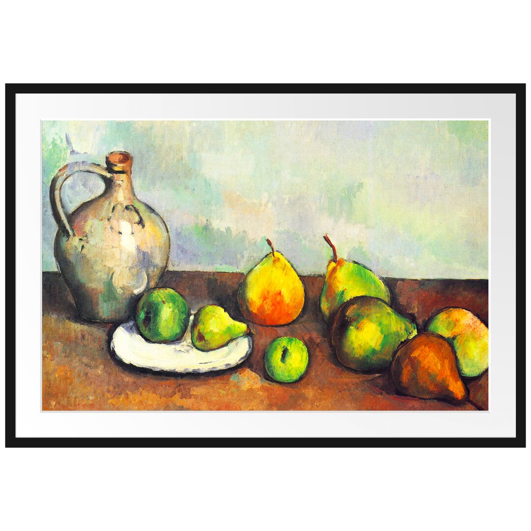 Gerahmter Kunstdruck Still Life Jug and Fruits von Paul Cezanne