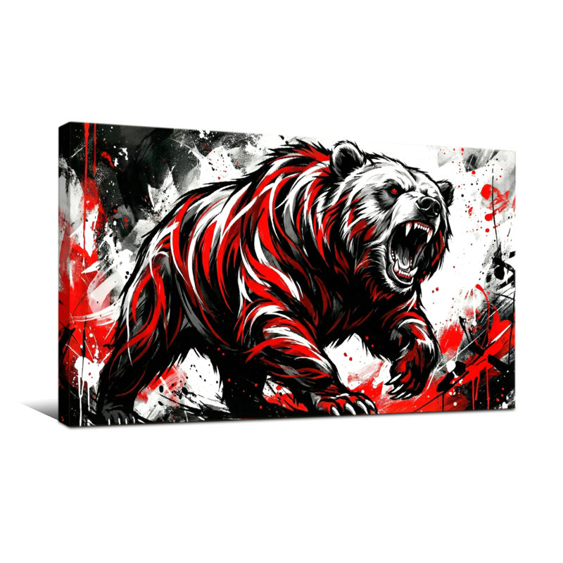 Animals Red And Black Bear With Angry Expression, 16" H x 32" W