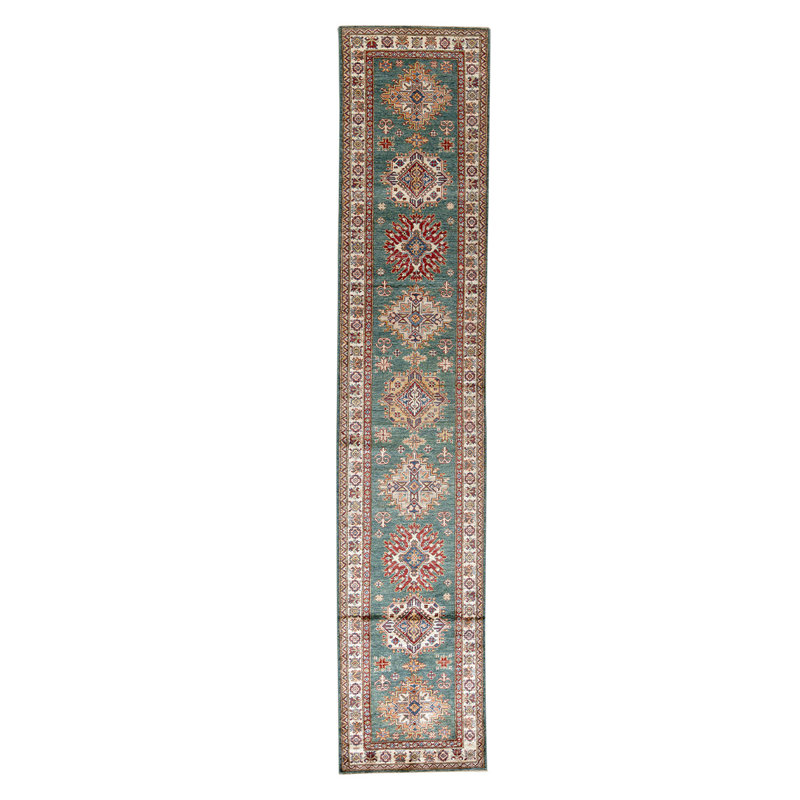 Tapis unique vert / ivoire / brun noué à la main de haute qualité
