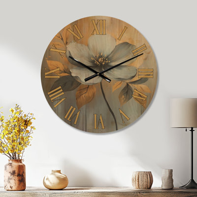 Horloge murale glamour Silver And Gold Blossom imprimée sur bois