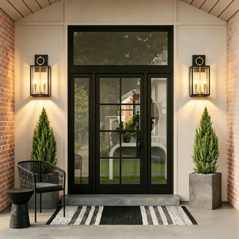 2-Light Lantern Wall Sconce with Clear Glass and Mixed Metal Finish