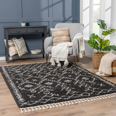 Jordison Moroccan Machine Woven Polypropylene Area Rug in Black