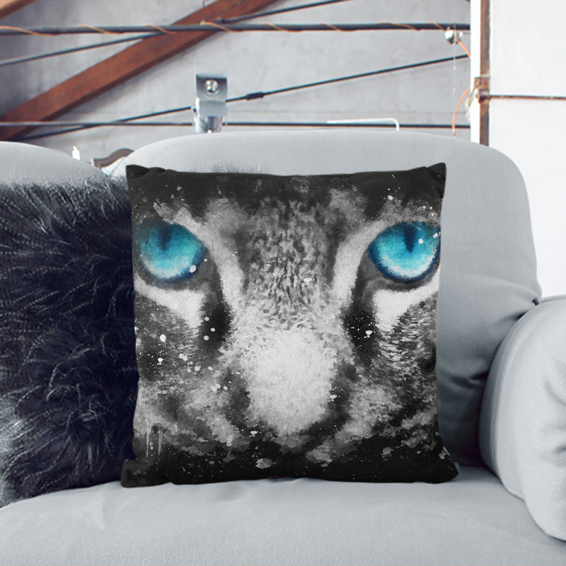 Bright Blue Cat Eyes Cushion with Filling, 40cm H x 40cm W x 15cm D, White