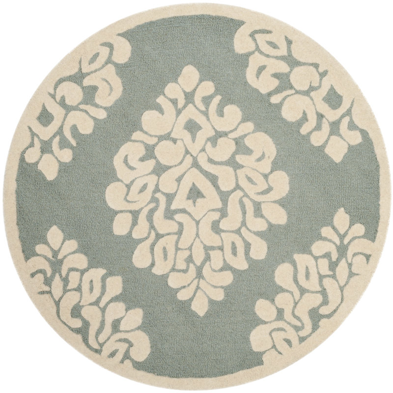 Tapis vert / beige en laine touffeté à la main Floret, Rond 4 pi